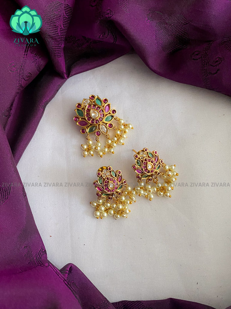 Cute lotus pendant set with earrings- Zivara Fashion