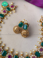 Green stone Ram parivar Neckwear with earrings- CZ Matte Finish- Zivara Fashion