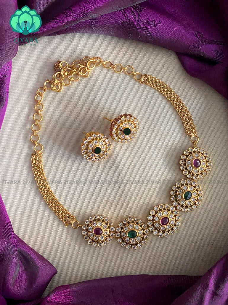 Oval stone choker with earrings-Swarna- latest pocket friendly south indian jewellery collection