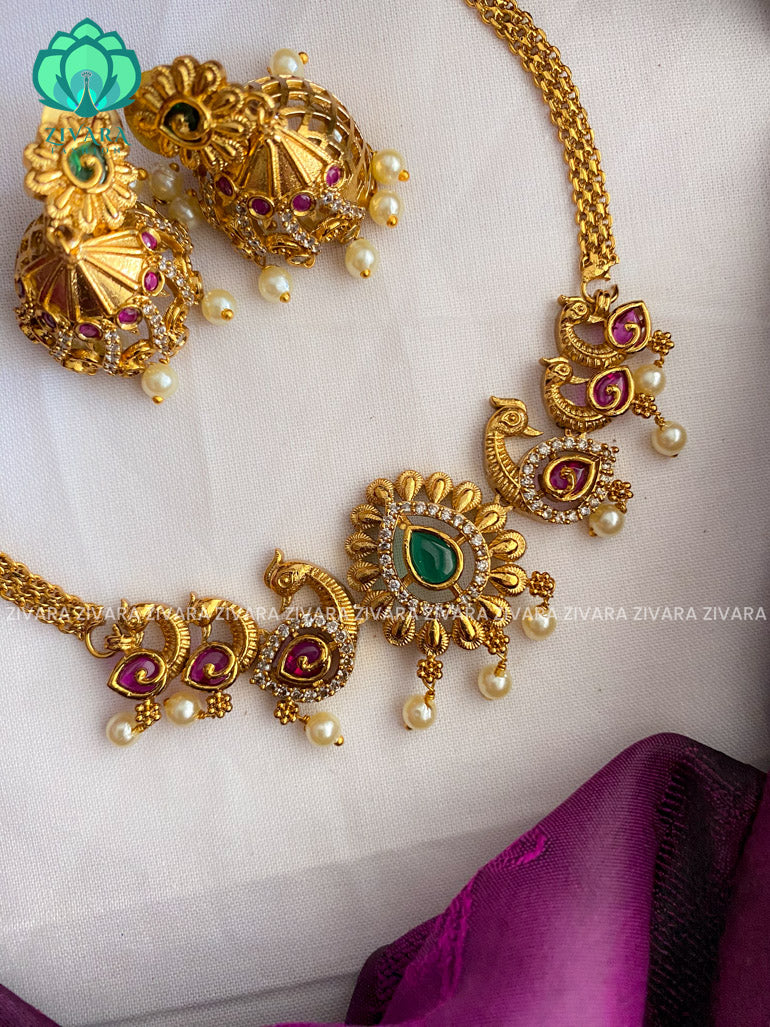 Designer choker with earrings-Swarna- latest pocket friendly south indian jewellery collection