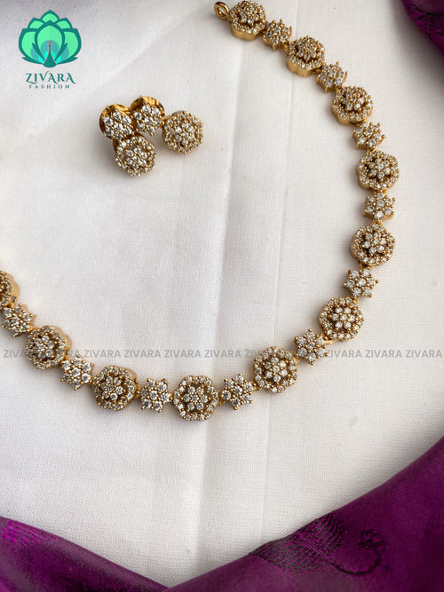White stone elegant neckwear with earrings - latest jewellery designs- Zivara Fashion