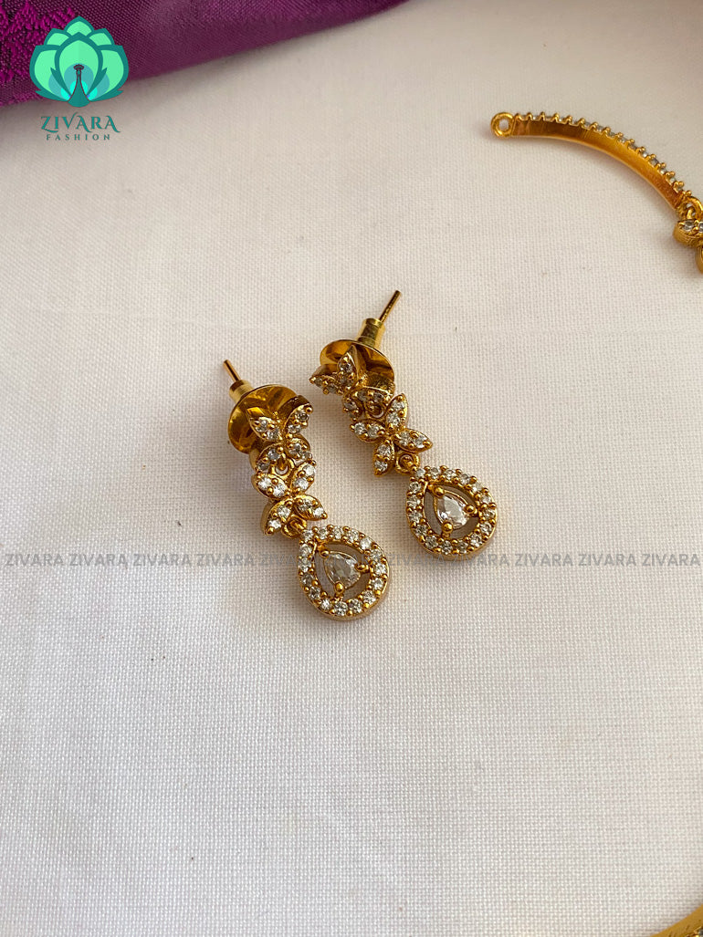 Glamorous  white stone  Neckwear with earrings- Zivara Fashion-