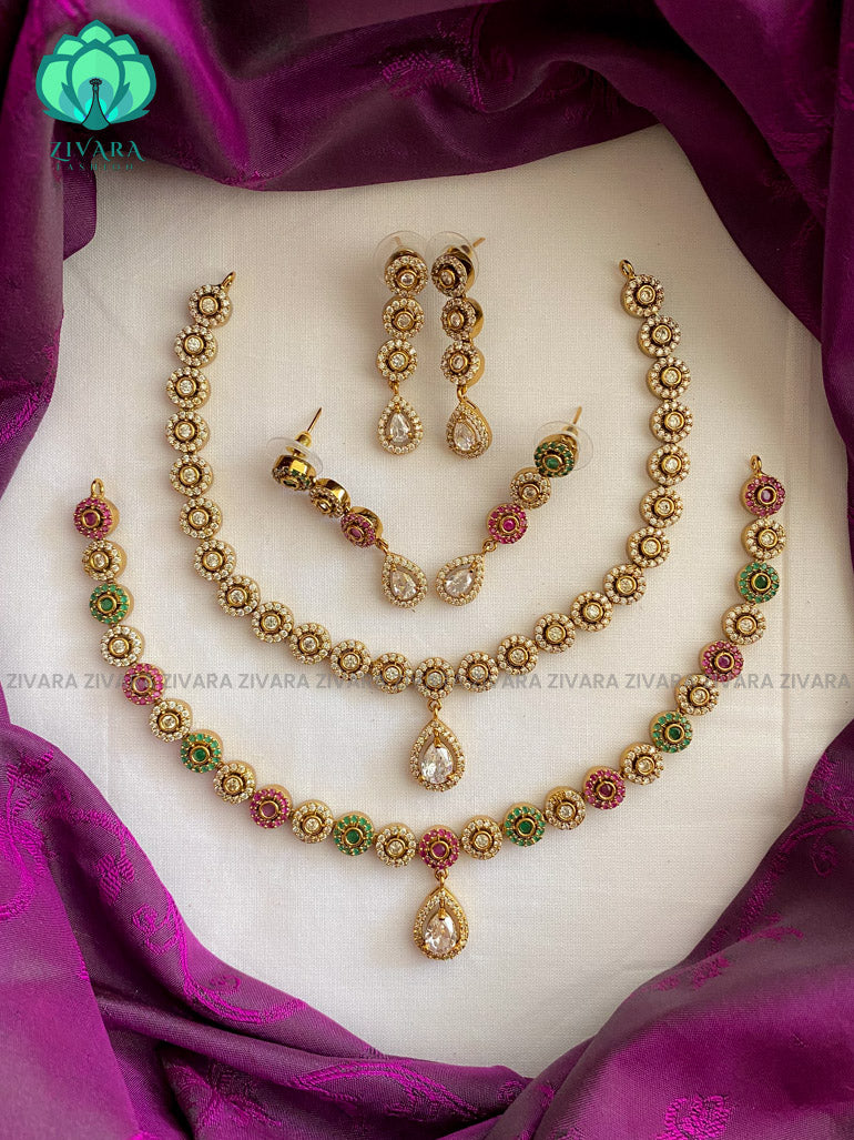 Elegant stone tear and circle pendant  Neckwear with earrings- Zivara Fashion