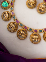 Premium finish stone elephant coin neckwear with earrings  - Premium quality CZ Matte collection-south indian jewellery