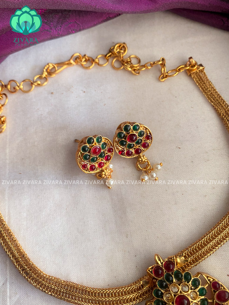 Normal matte flexible chain moon necklace with  earrings - CZ Matte Finish- Zivara Fashion