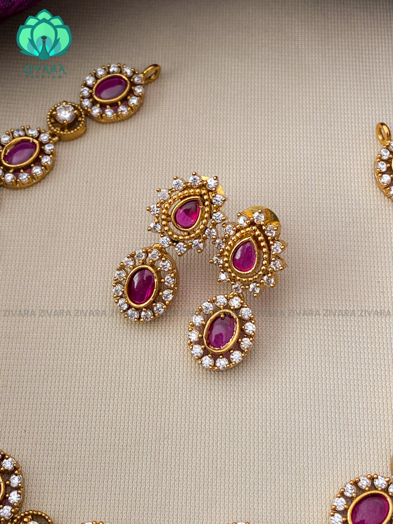 Oval stone motif free neckwear with earrings- Zivara Fashion
