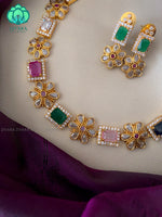 Simple multicolour motif free neckwear with earrings- Zivara Fashion
