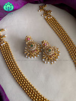 Round pendant  ball chain haaram with earrings - CZ Matte Finish- Zivara Fashion-latest jewellery design