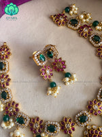 Bridal real kemp necklace with earrings CZ matte Finish- Zivara Fashion