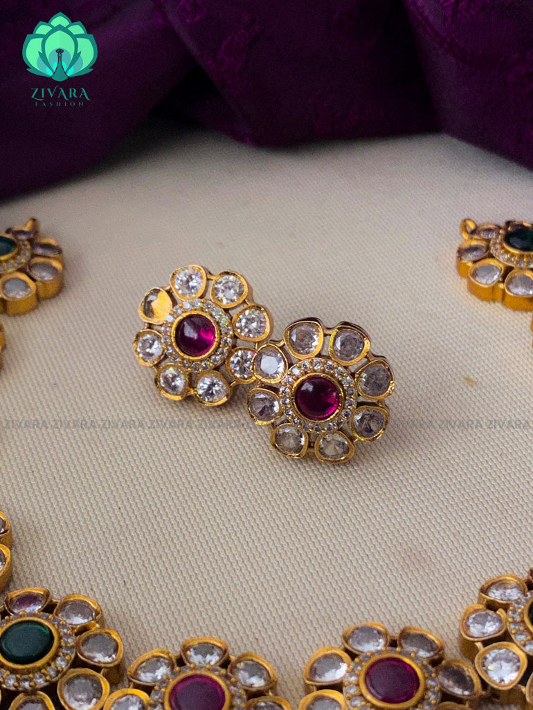 Beautiful stone floral elegant neckwear with earrings- Zivara Fashion