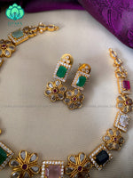 Simple multicolour motif free neckwear with earrings- Zivara Fashion