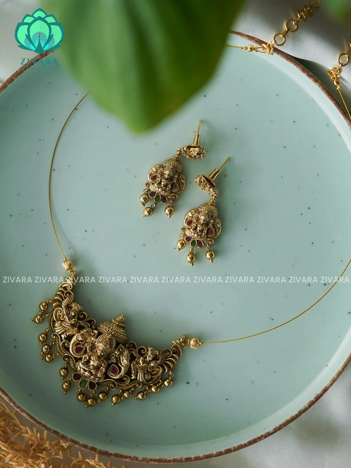 RUBY GREEN TEMPLE VINTAGE TAMARA pendant INVISIBLE MINIMAL HANDMADE NECKLACE - ZIVARA FASHION