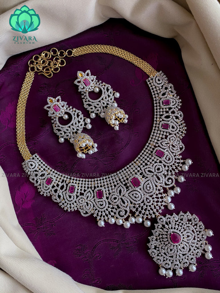 BRIDAL AMERICAN DIAMOND  NECKLACE WITH EARRINGS - Zivara Fashion