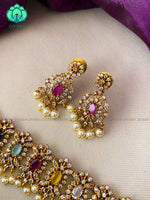 Hotselling motif free choker with earrings - CZ matte finish- Zivara Fashion- navaratna