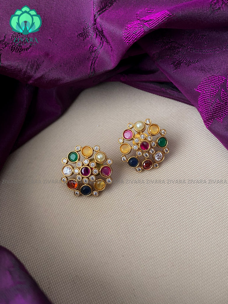Cute navaratna studs - latest jewellery collection