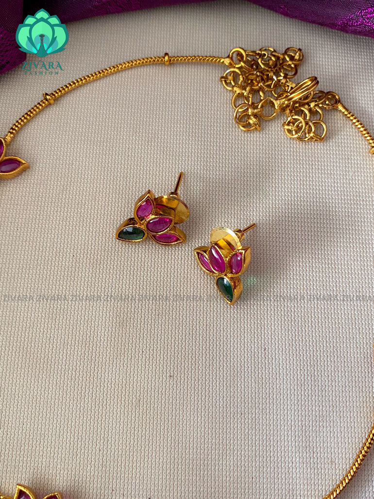 Top seller real kemp lotus elegant neckwear with earrings   - Premium quality CZ Matte collection-south indian jewellery