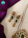 Floral stone pendant elegant green stone neckwear with earrings - latest jewellery designs- Zivara Fashion