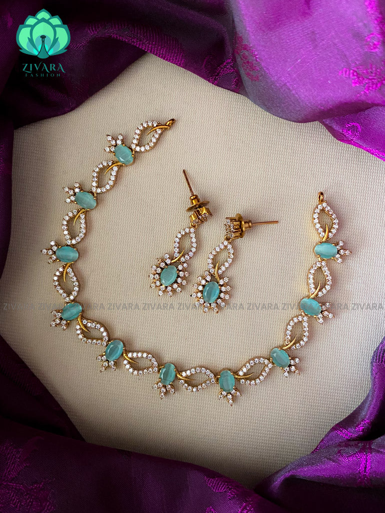 Elegant stone Neckwear with earrings- Zivara Fashion-