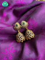 Elegant step long ruby and green stone Neckwear with earrings- CZ Matte Finish- Zivara Fashion