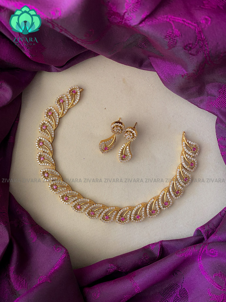 Elegant stone necklace with earrings CZ matte Finish - Zivara Fashion