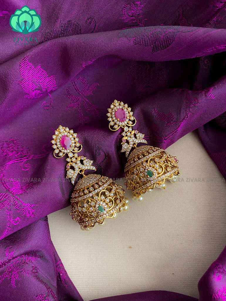 Big size AD stone jhumka with ruby stone - latest trending collection