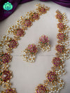 Hot selling 2 in 1  Haaram or hipbelt lotus long neckwear with earrings- CZ Matte Finish- Zivara Fashion