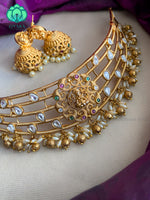Bridal CZ matte choker with  stones  - Bridal  jewellery with earrings-indian bridal jewellery