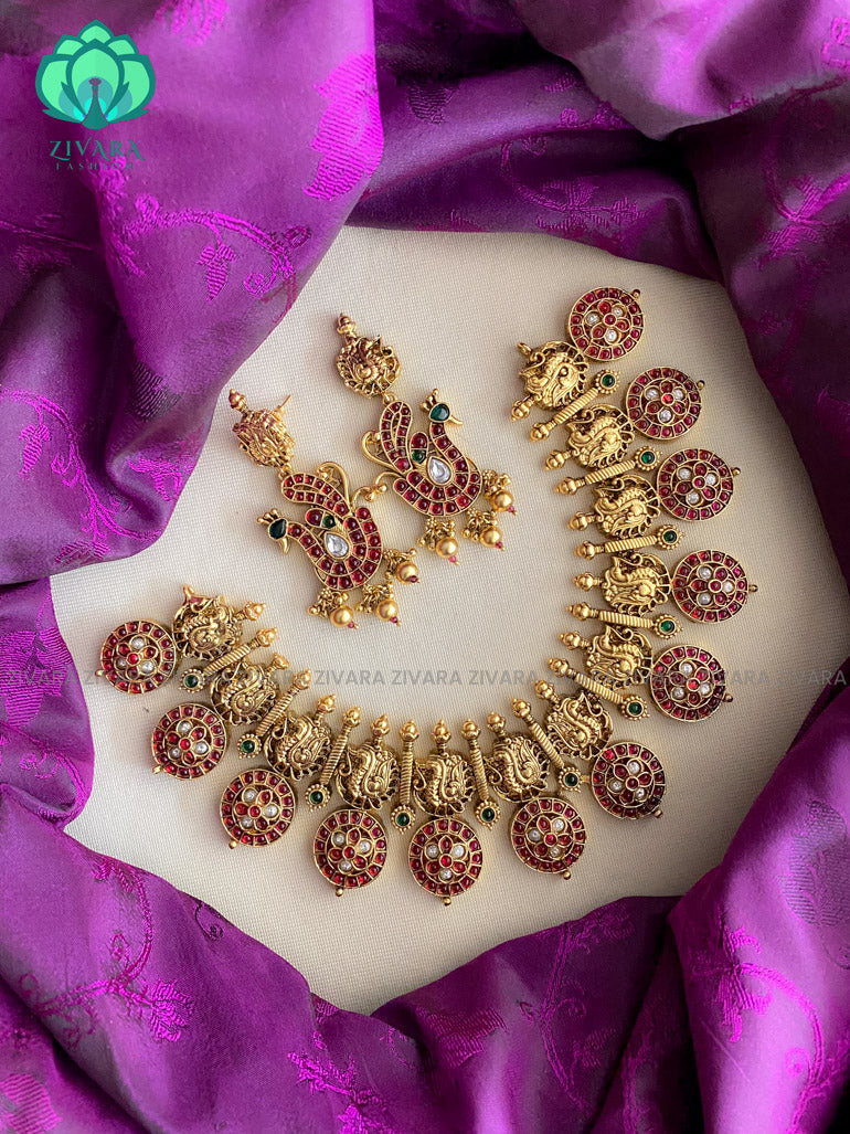 Real kemp Annapakshi - Traditional south indian premium neckwear with earrings- Zivara Fashion- latest jewellery design