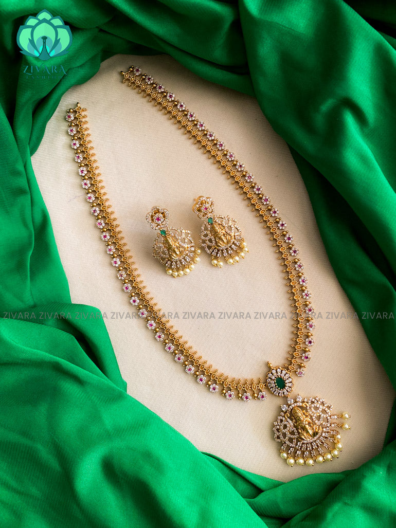 Simple temple long haaram with stones- Premium quality CZ Matte collection
