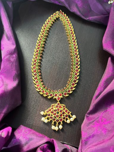 Anuja 2 -midchest length  kemp neckwear  jewellery - Zivara fashion- south indian kemp neckwear for women