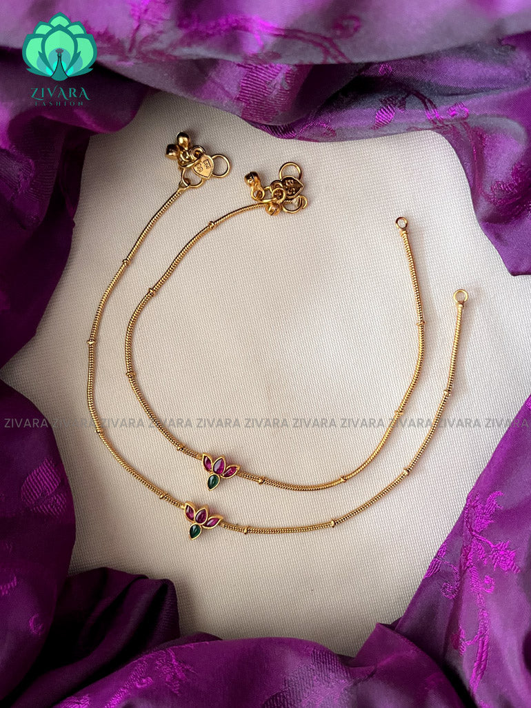 Trending real kemp occasional wear lotus anklet 10 inches  - latest trending jewellery collection