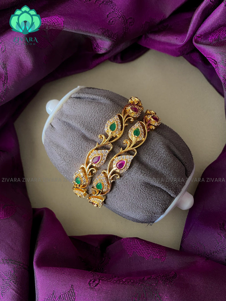 2 piece Microgold polish leaf bangles- diamond stone - gold lookalike -latest bangles design
