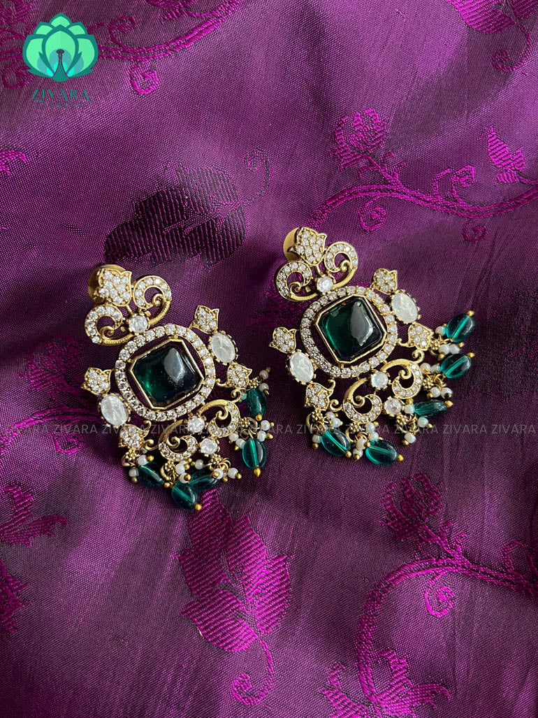 Festive victorian green stone dark finish studs  -  latest jewellery collection