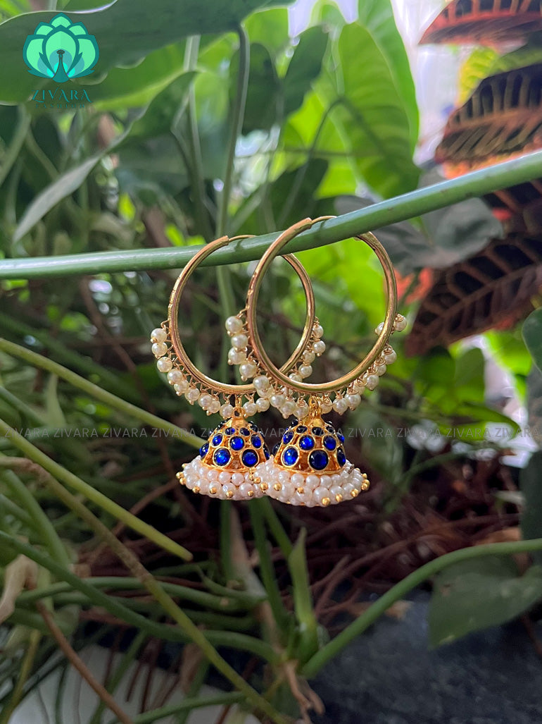 Big size and prominent (2inch wid x 3inch length )Hoop type beautiful kemp jhumkas-latest kemp jewellery designs