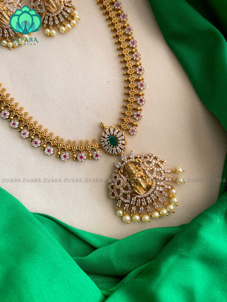 Simple temple long haaram with stones- Premium quality CZ Matte collection