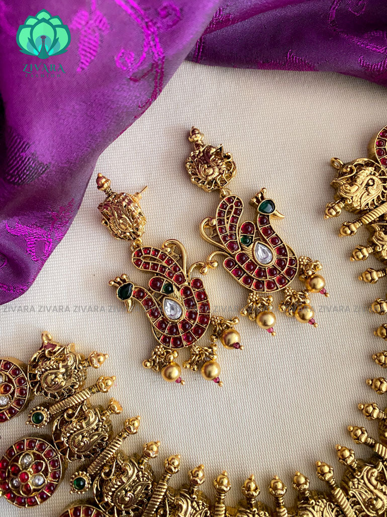 Real kemp Annapakshi - Traditional south indian premium neckwear with earrings- Zivara Fashion- latest jewellery design