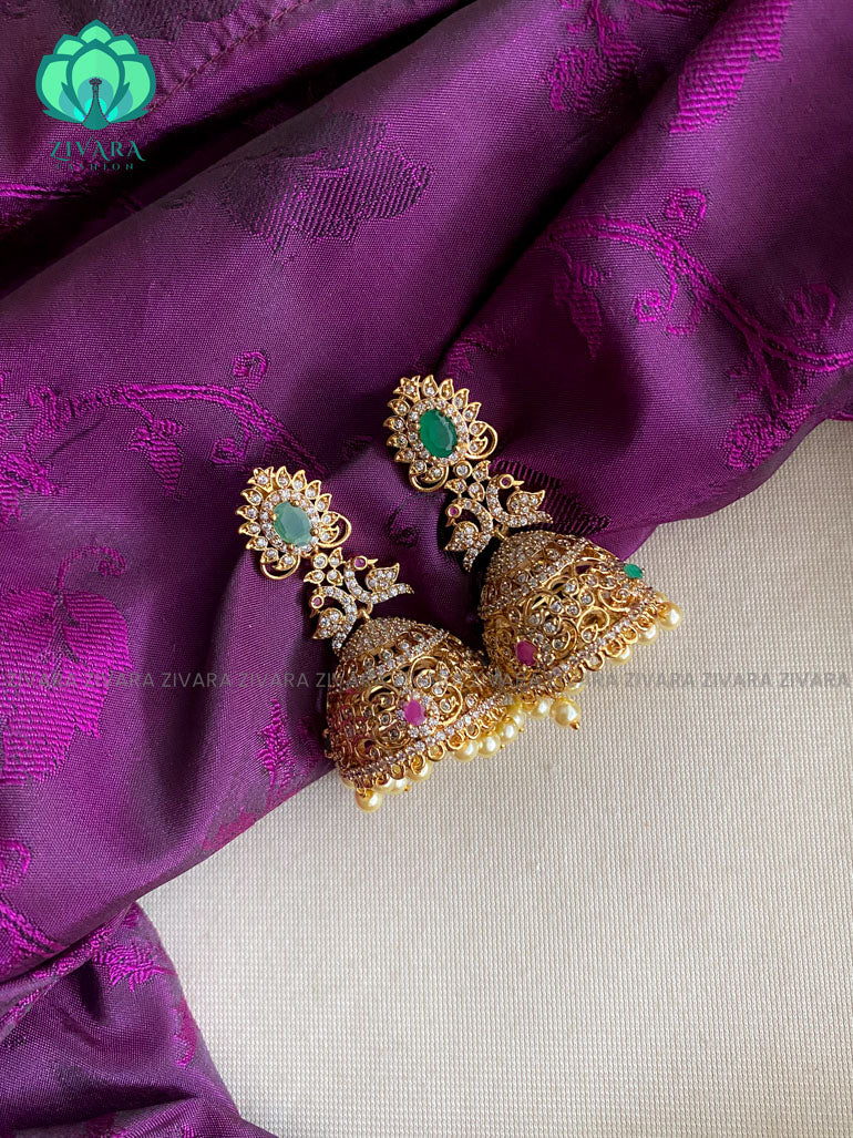 AD stone jhumka with green stone - latest trending collection