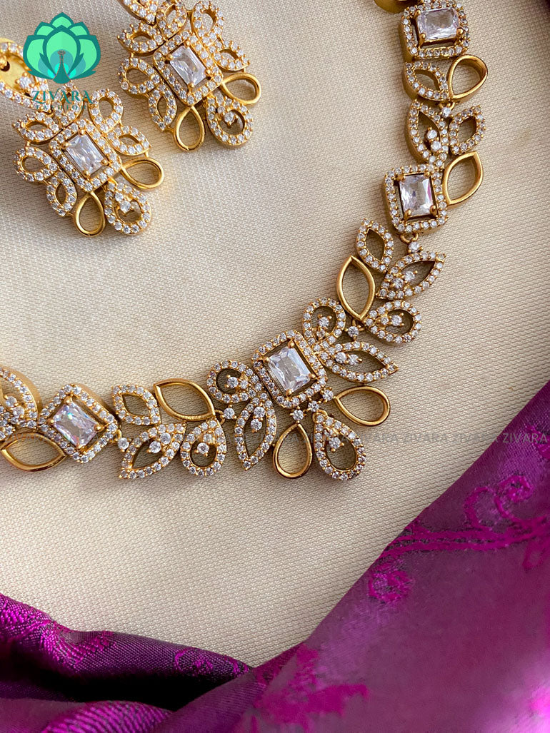 Motif free floral Elegant neckwear with earrings- Swarna-latest pocket friendly south indian jewellery collection