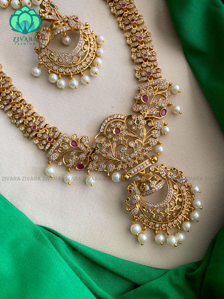 Bridal stones long haaram with earrings- Premium quality CZ Matte collection