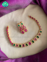 Kids friendly ruby and green neck WEAR WITH EARRINGS   - Premium quality CZ Matte collection-south indian jewellery
