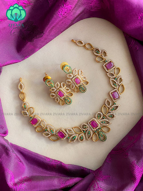 Motif free floral Elegant neckwear with earrings- Swarna-latest pocket friendly south indian jewellery collection