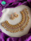 Bridal CZ matte choker cum neckwear with real kemp stones  - Bridal  jewellery with earrings-indian bridal jewellery