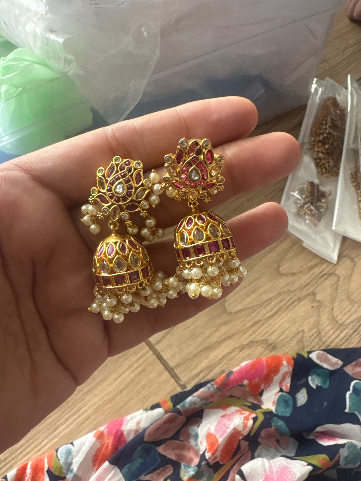 Ruby - Latest design Real kemp lotus jhumka 2 - TRADITIONAL PREMIUM MATTE polish JHUMKA- latest jewellery collection- zivara fashion
