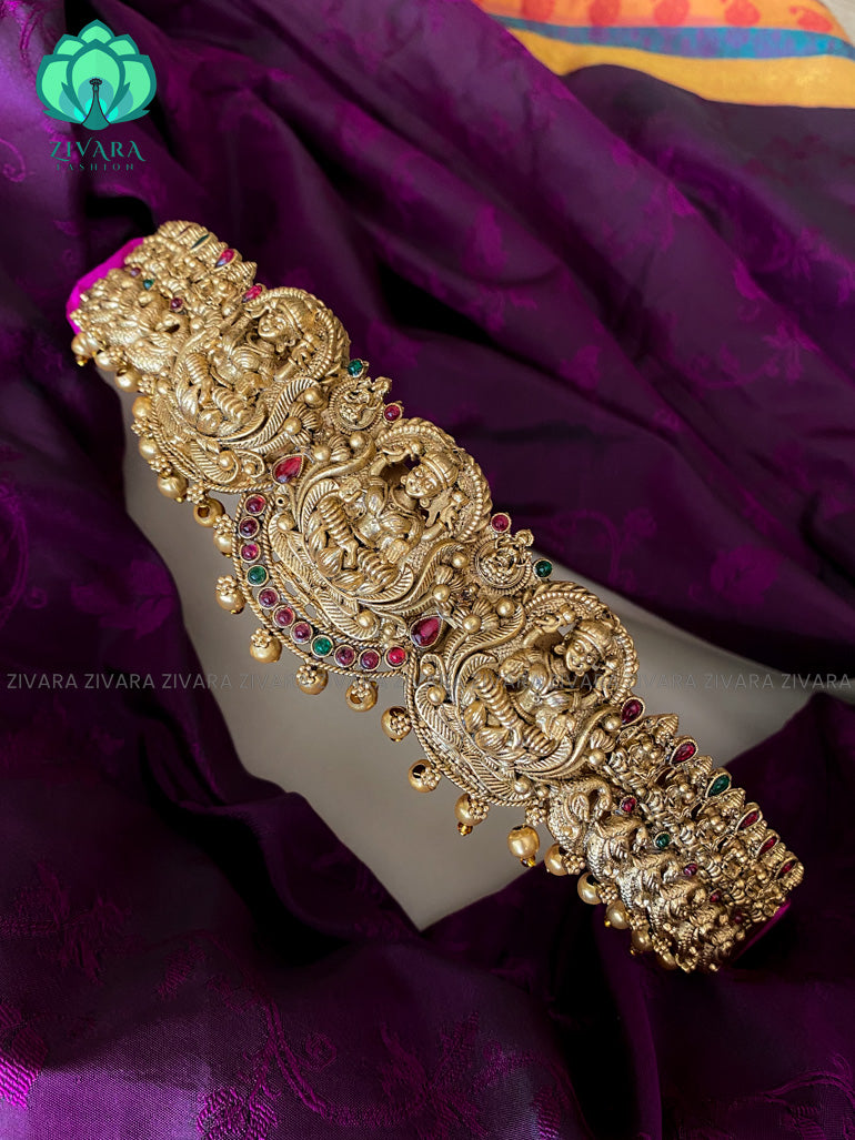Premium cz matte bridal hipbelts  with gold beads- latest bridal jewellery collection