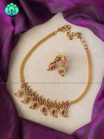 Real kemp beautiful temple choker with earrings- latest pocket friendly premium quality south indian jewellery collection