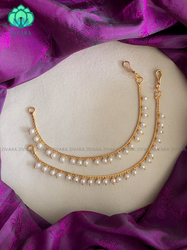 SINGLE layer pearl premium finish bridal earchain maatal- south indian kemp bridal accessory