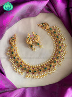 Simple bright finish motif free necklace with earrings CZ matte Finish- Zivara Fashion