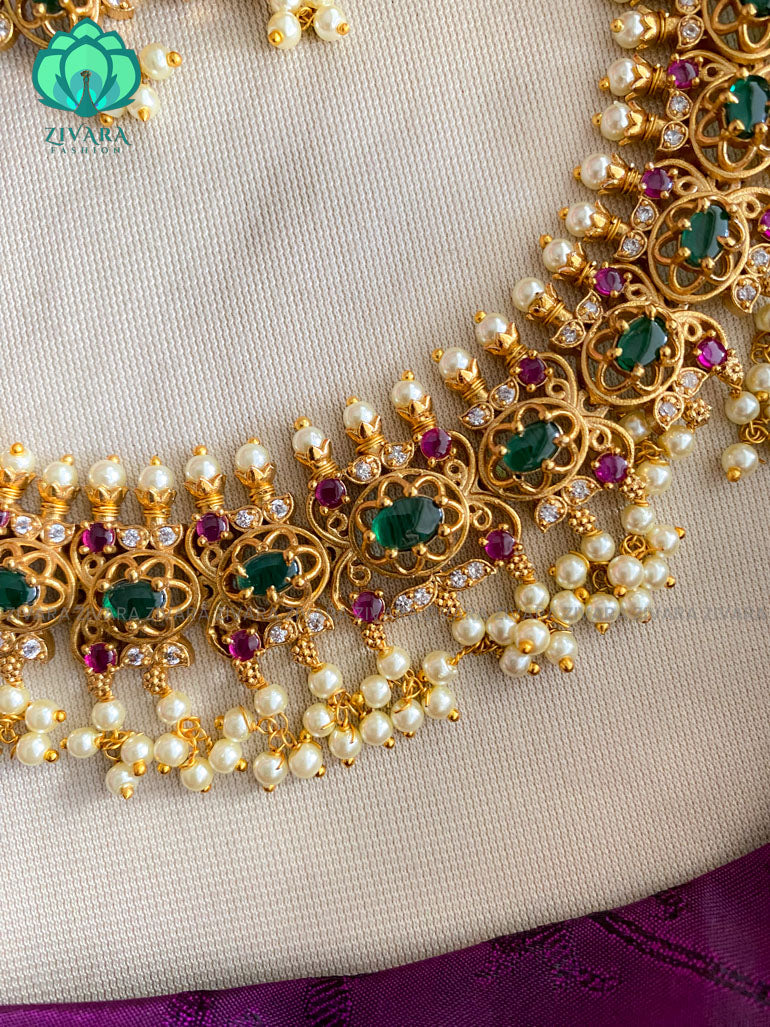 Simple bright finish motif free necklace with earrings CZ matte Finish- Zivara Fashion