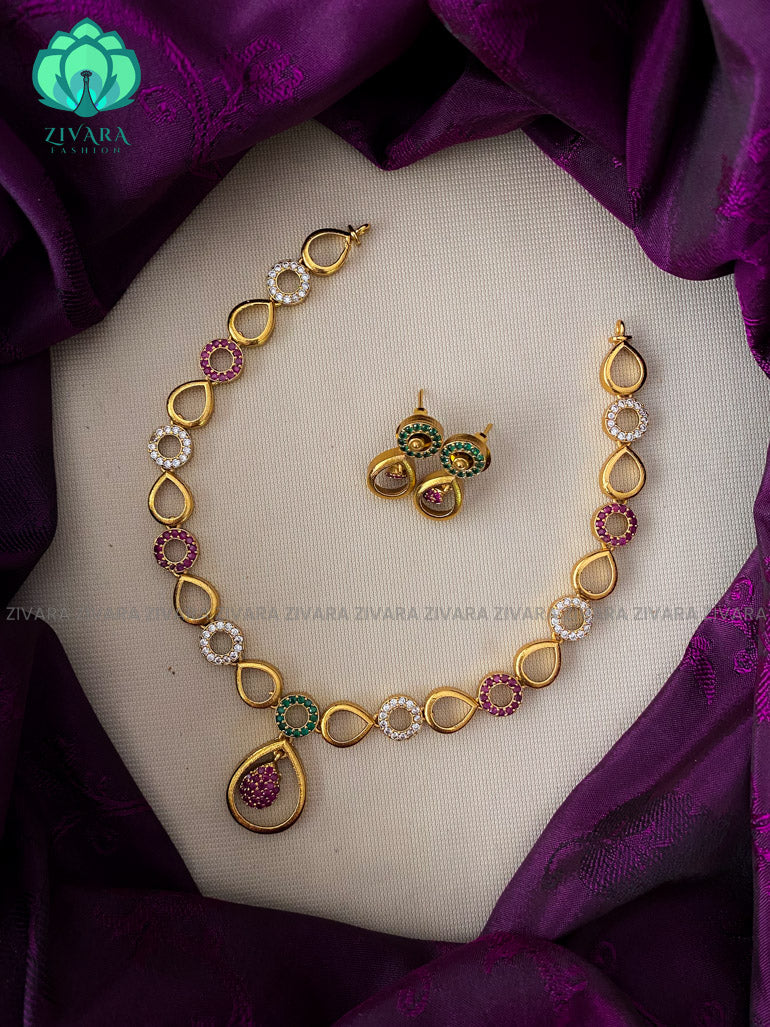 Beautiful tear multicolour stone elegant neckwear with earrings- Zivara Fashion