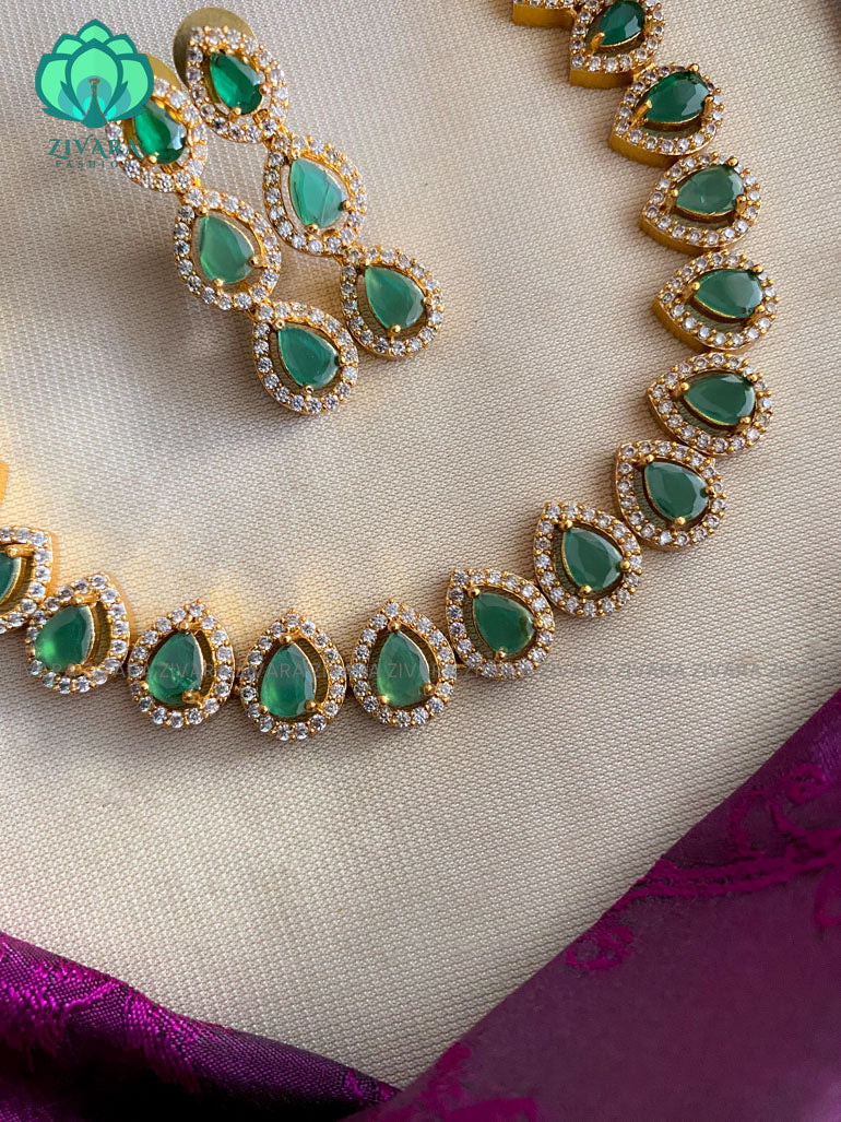 Beautiful tear Green stone elegant neckwear with earrings- Zivara Fashion